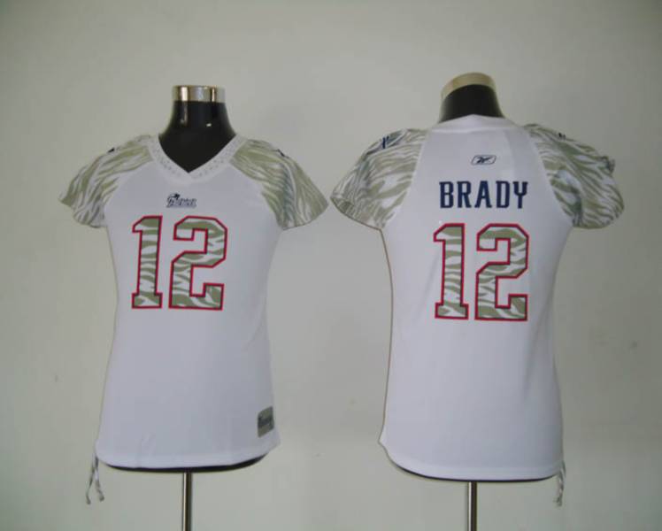 Patriots #12 Tom Brady White Women's Zebra Field Flirt Stitched NFL Jersey - Click Image to Close